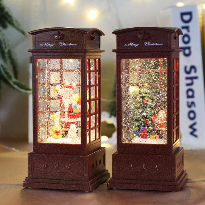 Illuminated Christmas Telephone Booth Figurine