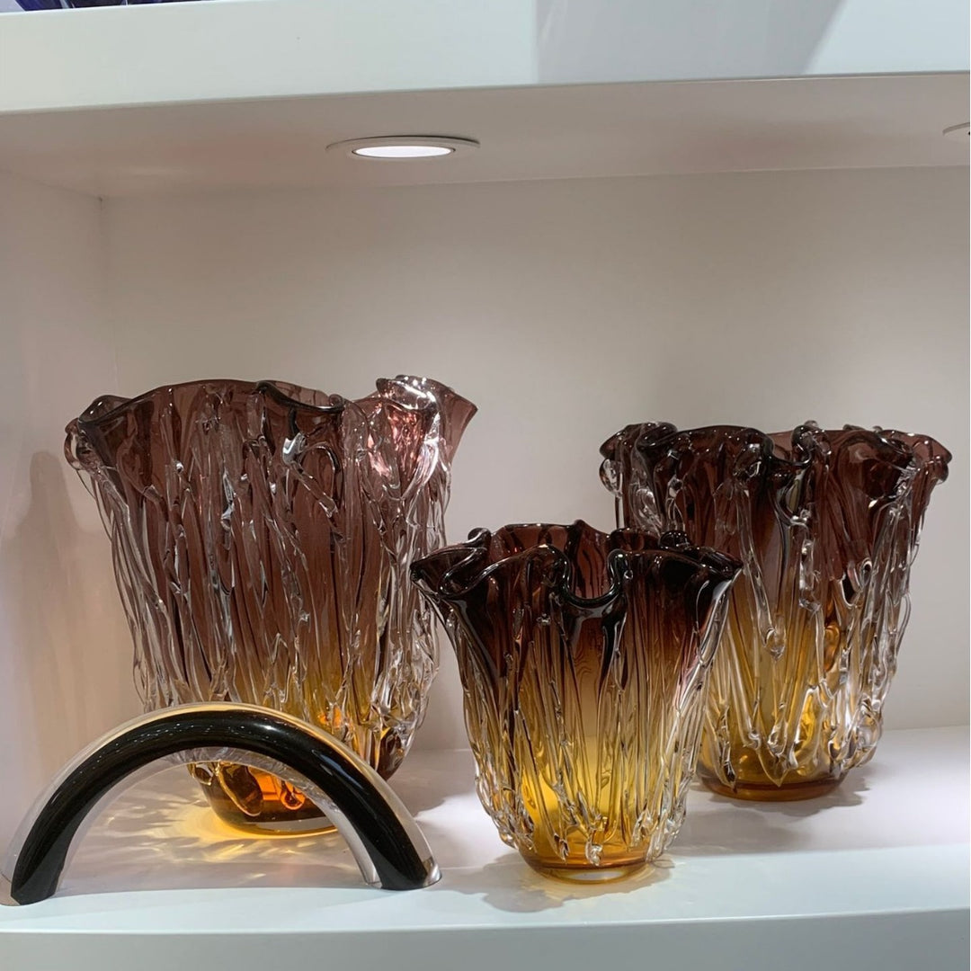 Handblown Textured Ruffled-Rim Gradient Glass Vase Set Stornfield