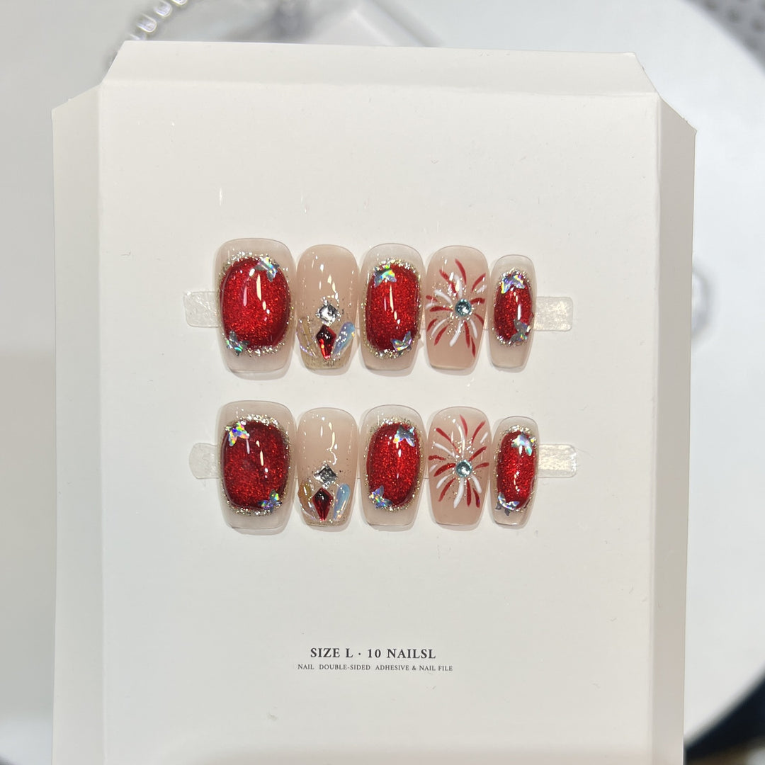 Premium Press-On Nail Art Set with Elegant Heart & Leaf Design Stornfield