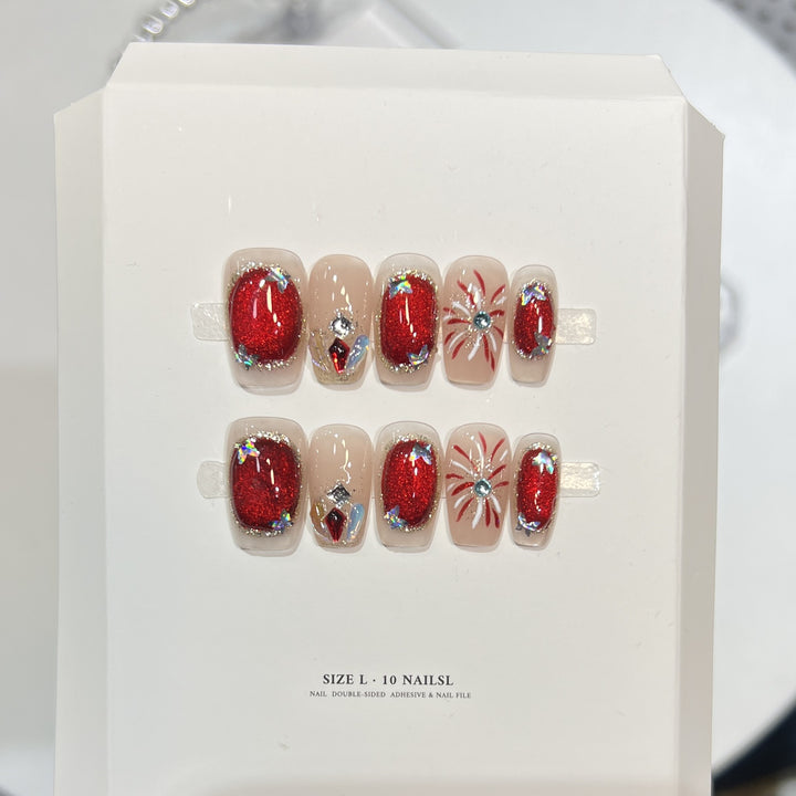 Premium Press-On Nail Art Set with Elegant Heart & Leaf Design Stornfield