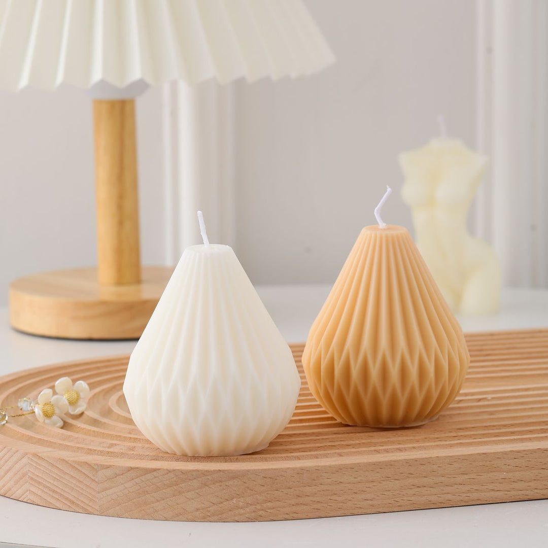 Sculptural Faceted Pear-Shaped Decorative Pillar Candle
