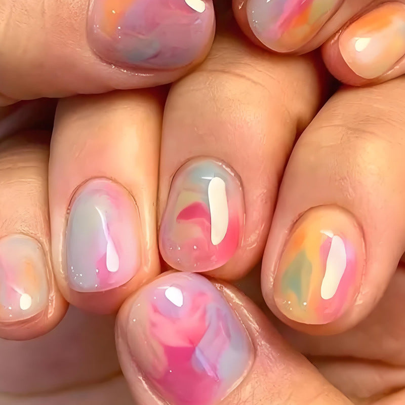 Artificial nail set with colorful marble designs Stornfield