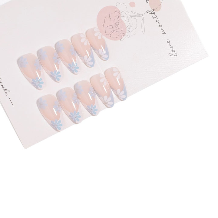 Pointed Almond-Shaped Press-On Nails with Floral Design Stornfield