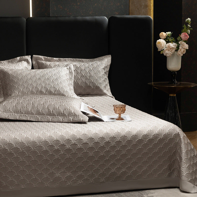 Quilted Jacquard Satin-Feel Bedspread Set with Matching Pillow Shams