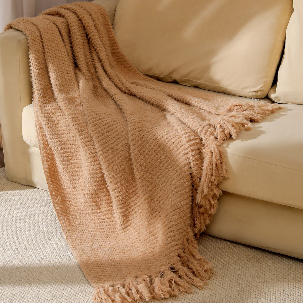 Women's knitted blanket with softest fleece and decorative fringes Stornfield