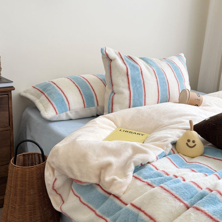 Plush Reversible Striped Comforter Set with Matching Pillow Shams