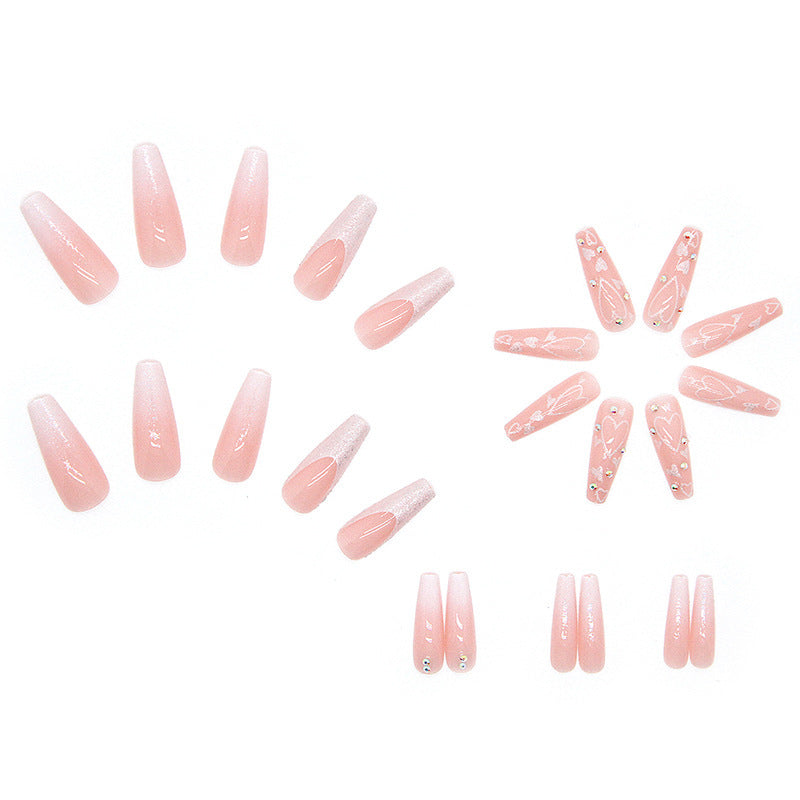 Elegant artificial nail tips with heart and glitter pattern Stornfield