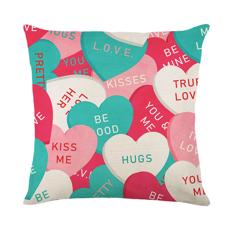 Decorative Cotton-Linen Conversation Heart Throw Pillow Cover with Hidden Zipper