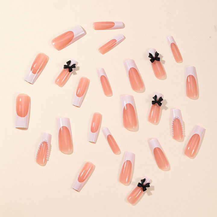 Elegant Press-On Nail Art Set with Pearl and Bow Accents Stornfield