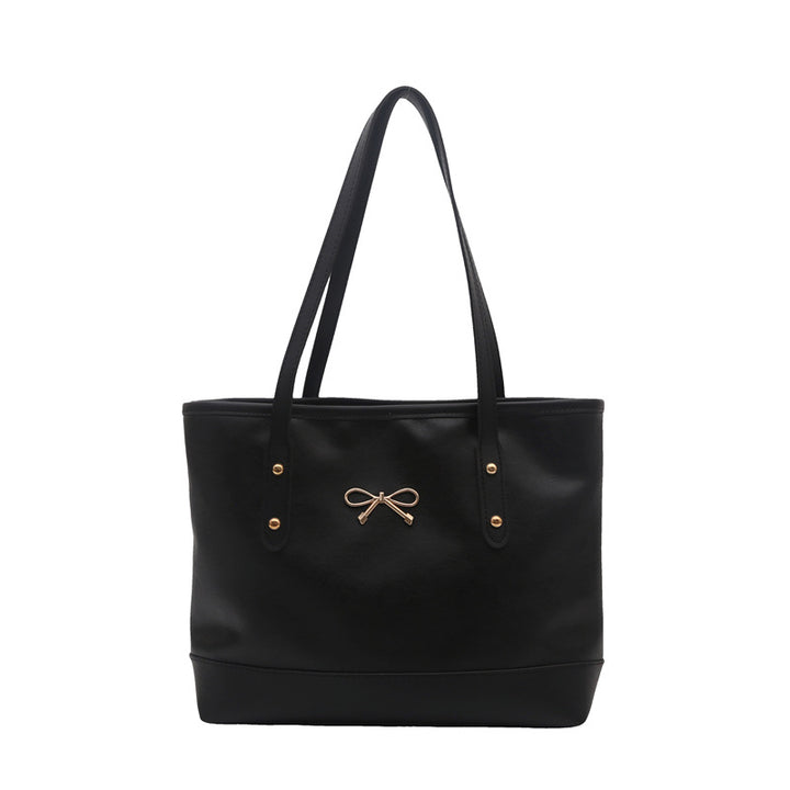 Elegant Faux Leather Tote Bag with Accent Bow
