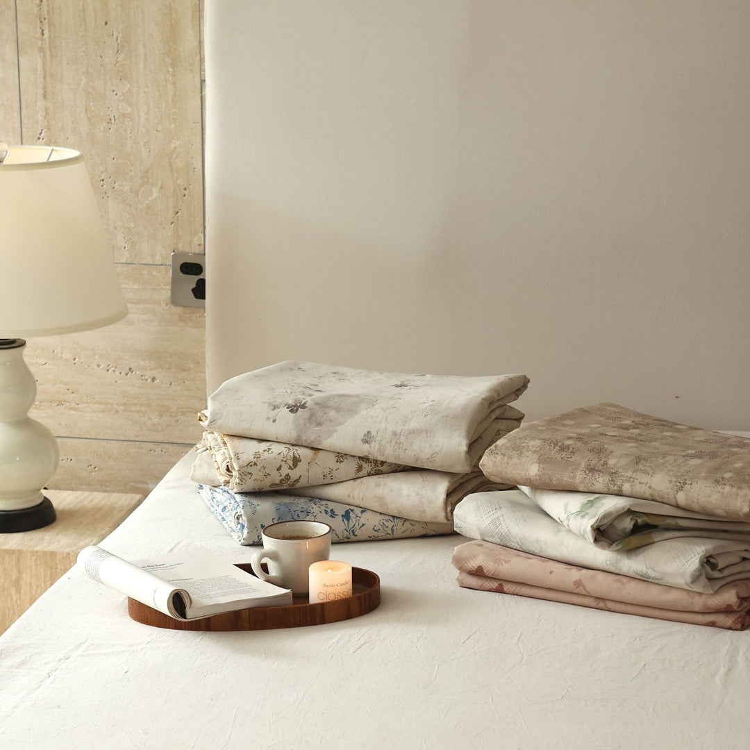 Luxury Linen-Cotton Duvet Cover Set with Floral Watercolor Print