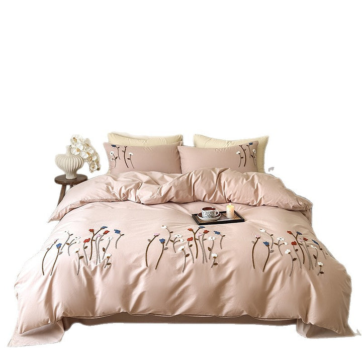 Botanical Embroidered Cotton-Sateen Duvet Ensemble with Pillow Shams