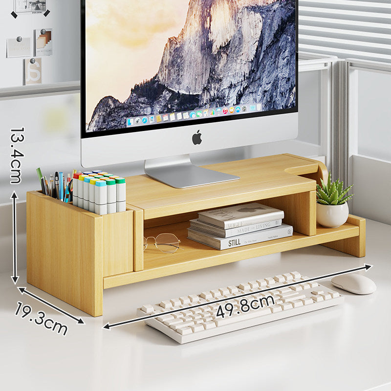 Elevated Bamboo Desktop Stand with Lockable Drawer and Integrated Cup & Stationery Caddy