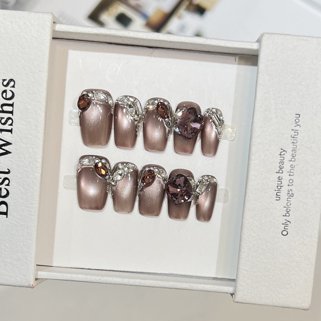 Decorative Press-On Nail Design with Gemstone Accents Stornfield