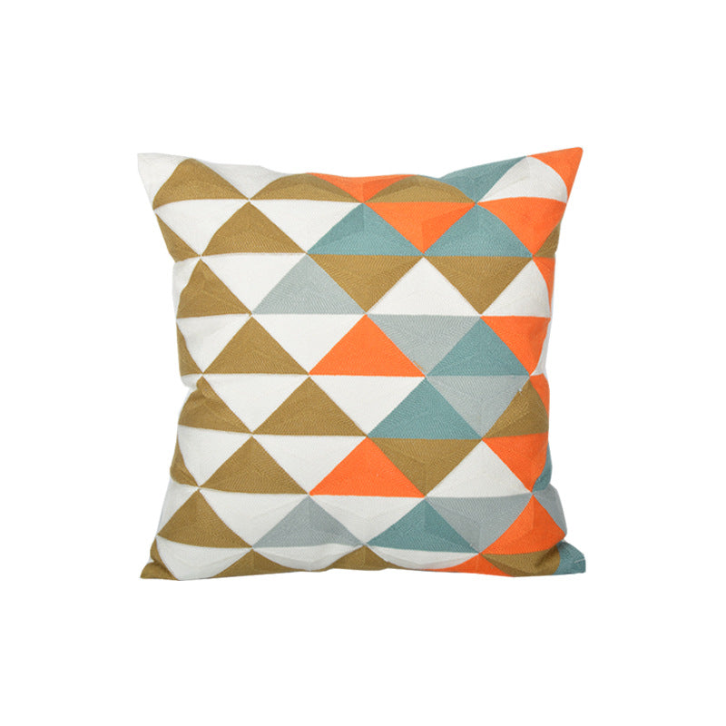 Geometric Embroidered Textured Square Accent Pillow with Layered Appliqué and Concealed Zip