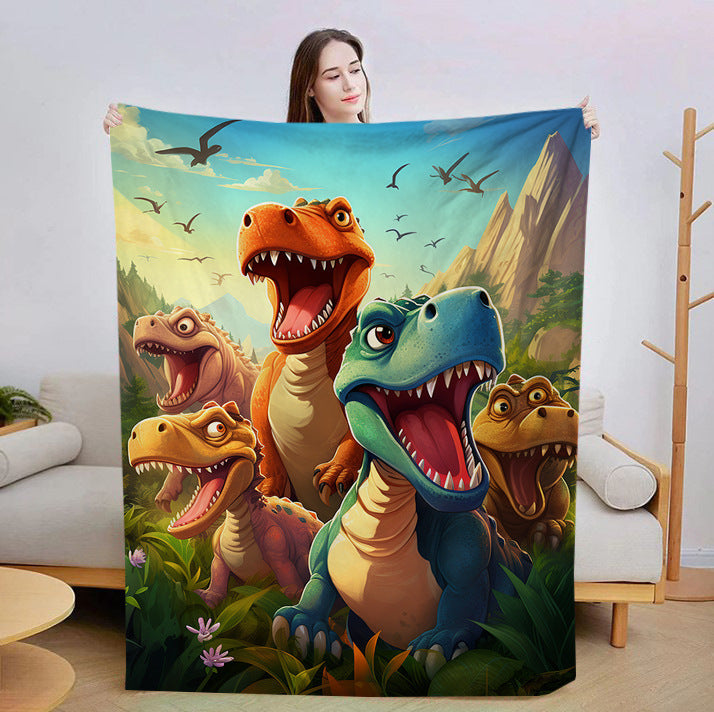 Illustrated Dinosaur Print Throw Blanket