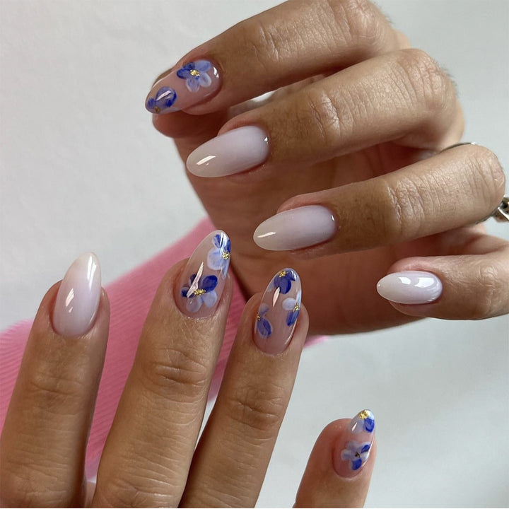 Artful Nail Extensions with Floral Accents Stornfield