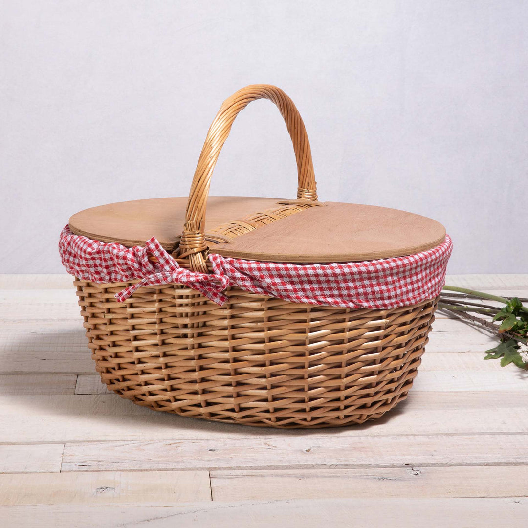 Women’s picnic basket with practical wooden lid and striped lining Stornfield