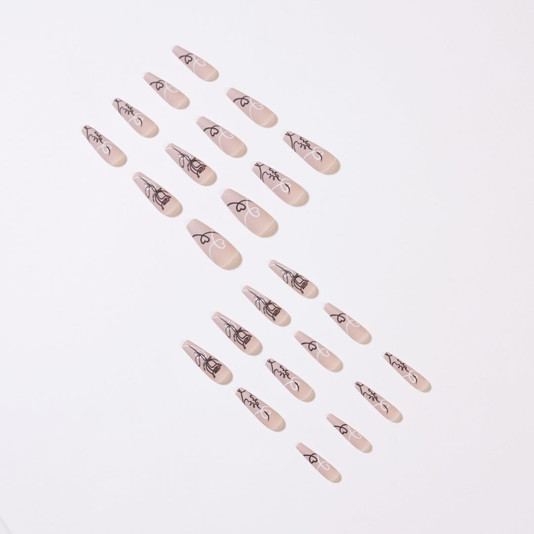 Artful nail extensions with creative line and heart design Stornfield