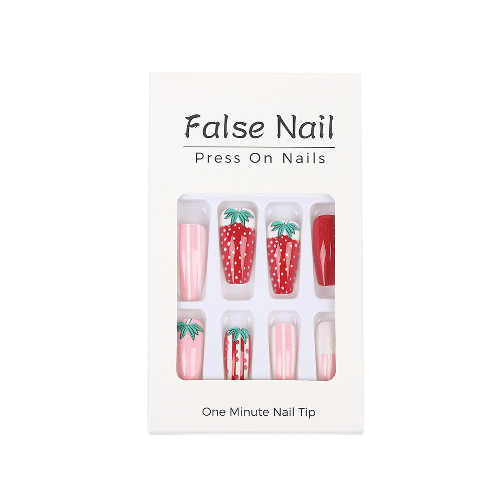 Artificial nails in romantic strawberry design Stornfield