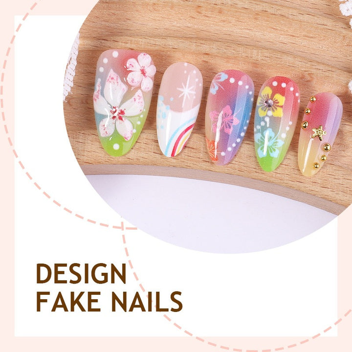 Artificial nail set with various designs and shiny embellishments Stornfield
