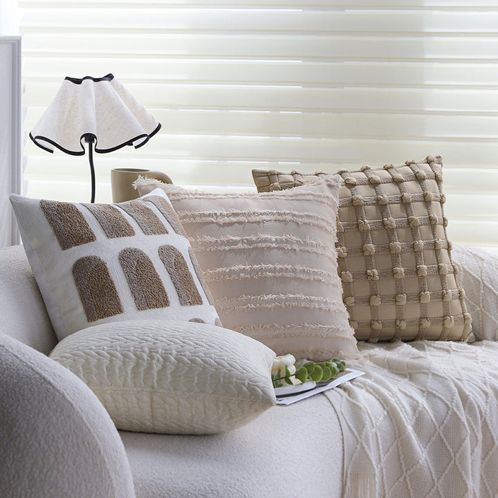 Square decorative pillow cover with tufted grid relief and tassel appliqués Stornfield