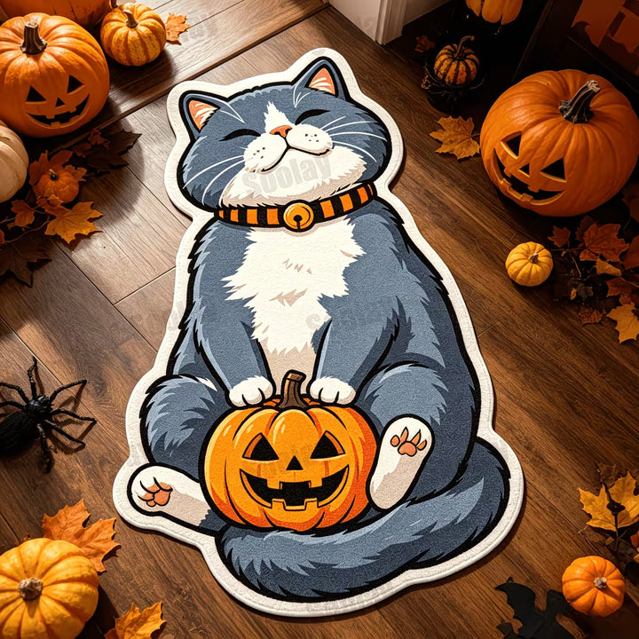 Halloween Cat-Themed Plush Area Rug