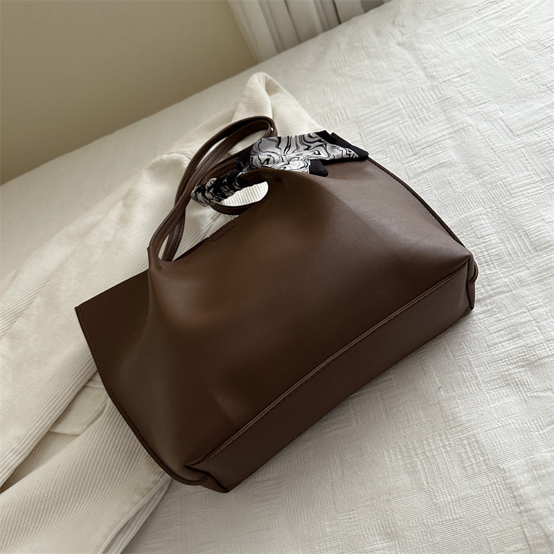 Minimalist Tote Handbag with Decorative Scarf