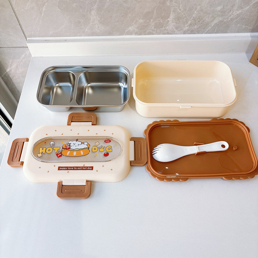 Cartoon-Themed Food Storage Bento Box With Utensils