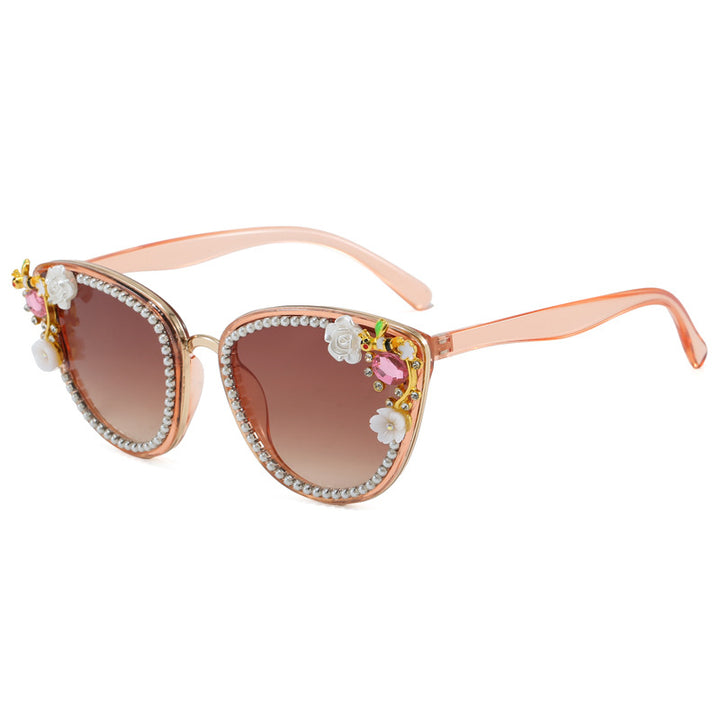 Ladies Glamorous Cat-Eye Sunglasses with Floral Decorations Stornfield