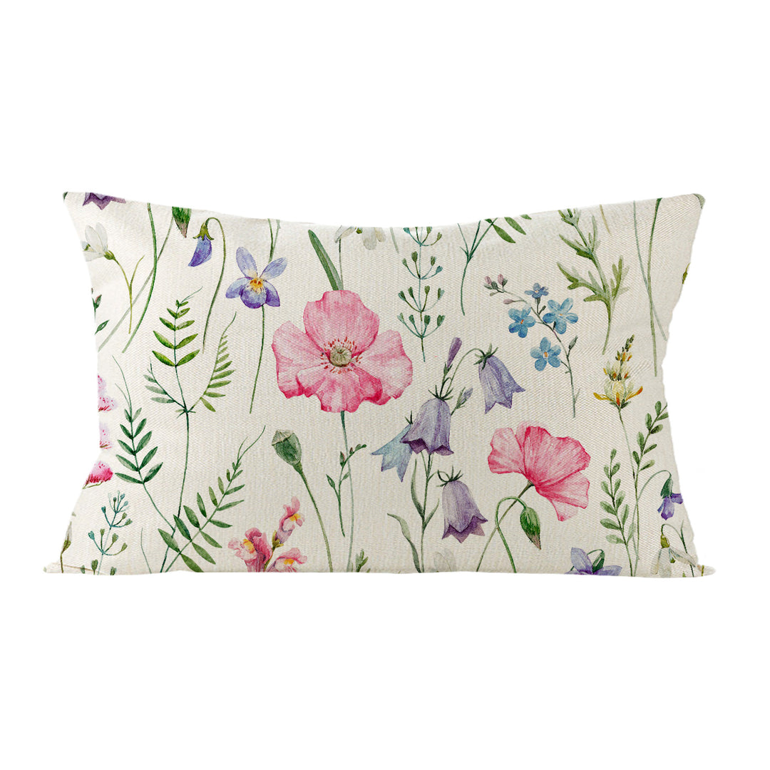 Botanical Watercolor Cotton-Linen Throw Pillow Cover