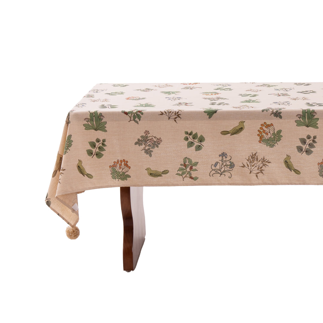 Rectangular tablecloth in linen look with pompom tassels Stornfield