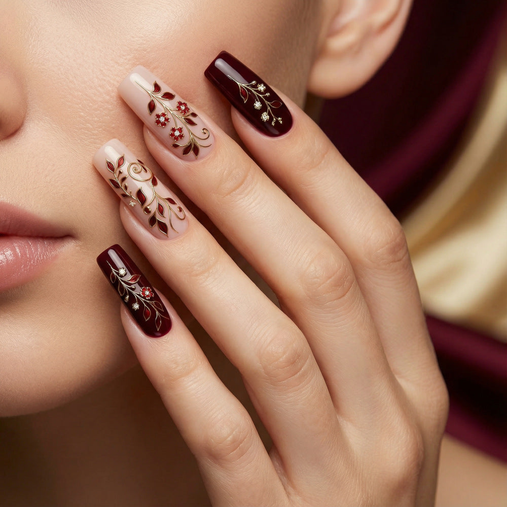 Artificial nails with elegant floral decorations Stornfield