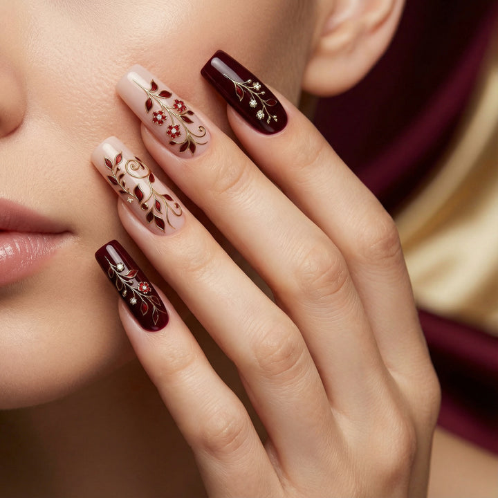 Artificial nails with elegant floral decorations Stornfield