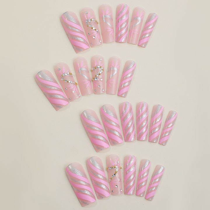 Decorative Press-On Nail Set with Exquisite Glitter Ribbon Design Stornfield