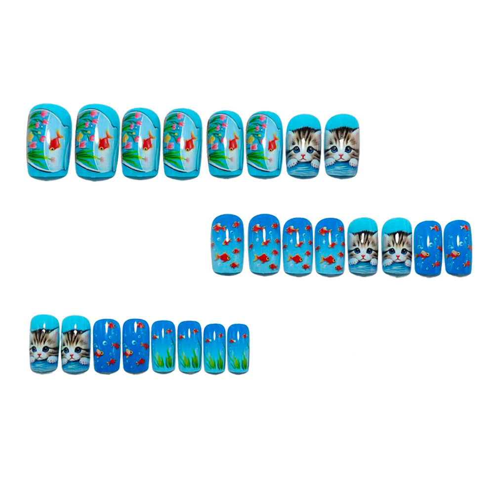 Nail art with playful cat and fish design Stornfield