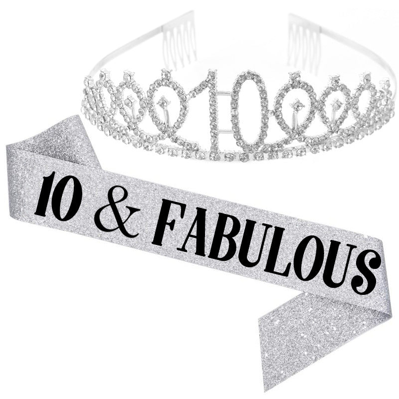 Girl Glittering Birthday Crown and Sash Set Stornfield