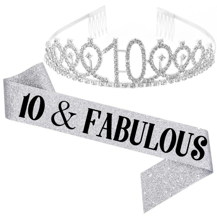 Girl Glittering Birthday Crown and Sash Set Stornfield