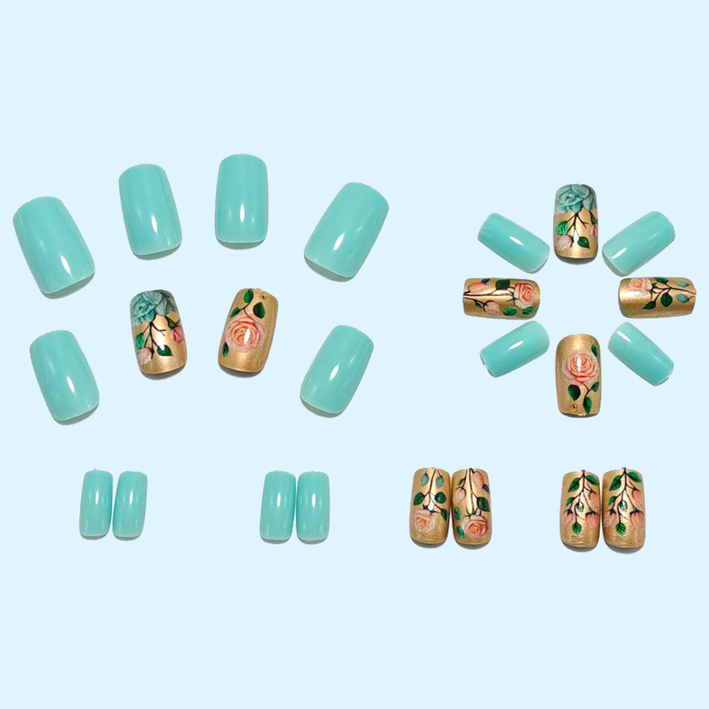 Acrylic nails with romantic floral patterns Stornfield