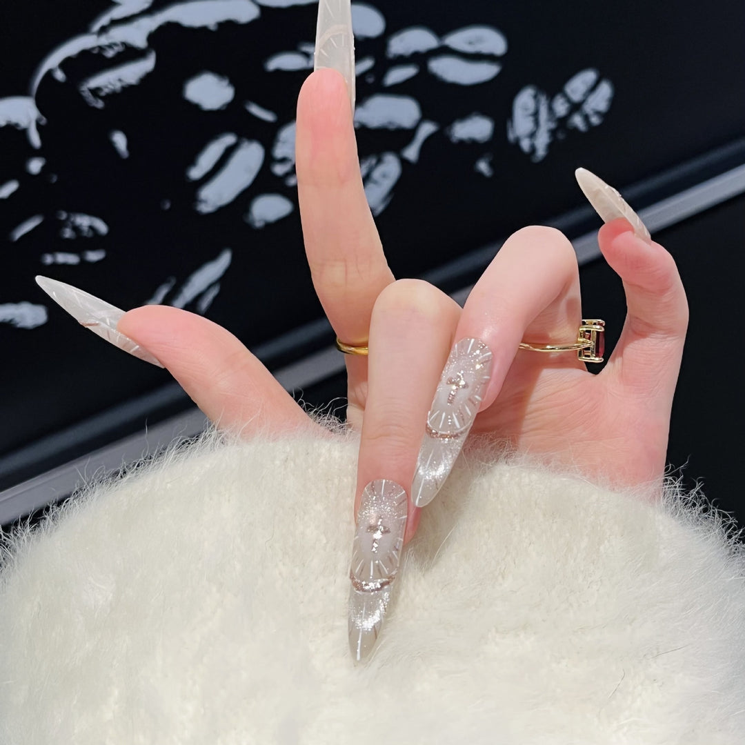 Chic Press-On Nail Set with Elegant Rhinestone Design Stornfield
