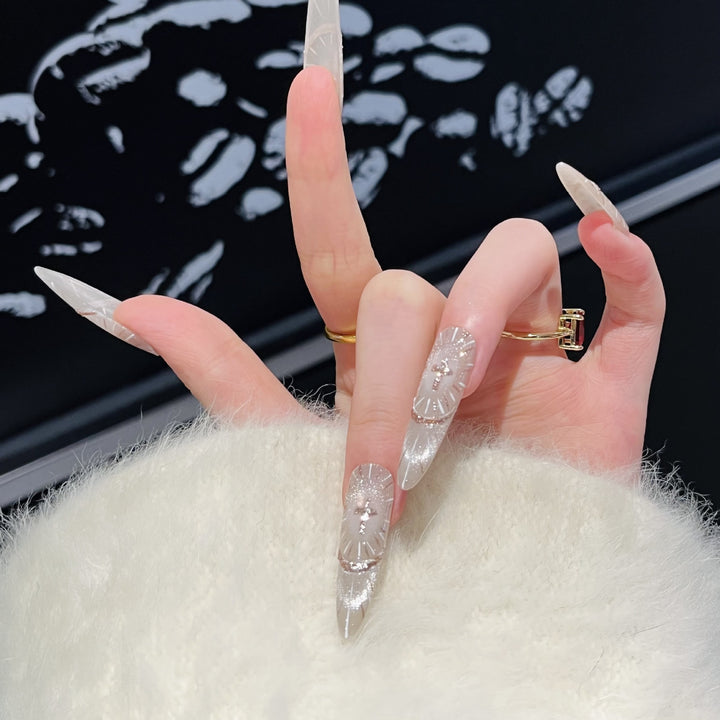 Chic Press-On Nail Set with Elegant Rhinestone Design Stornfield