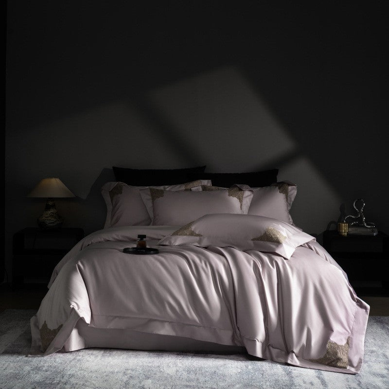 Luxury Sateen Duvet Cover Set with Embroidered Corner Motifs