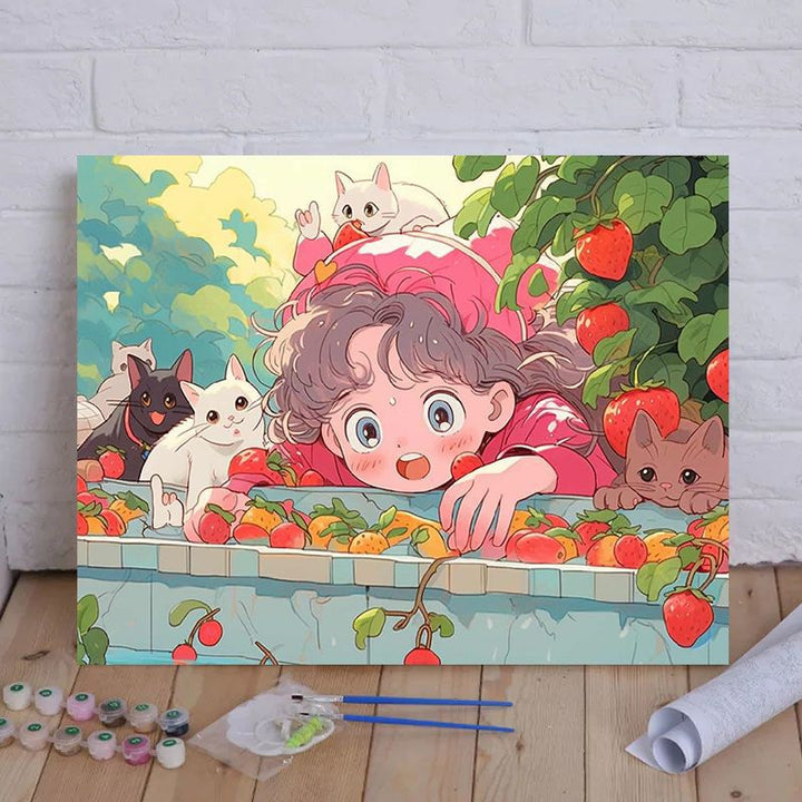 Cartoon Cat and Girl Themed Canvas Paint by Numbers Art Kit Stornfield