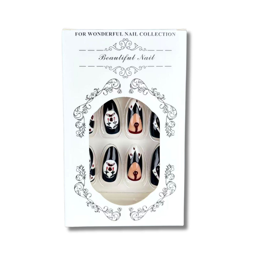 Artistic Press-On Nail Art Set with Theatrical Designs