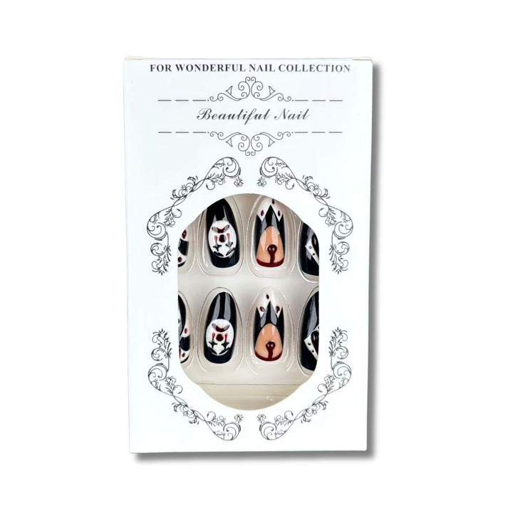 Artistic Press-On Nail Art Set with Theatrical Designs