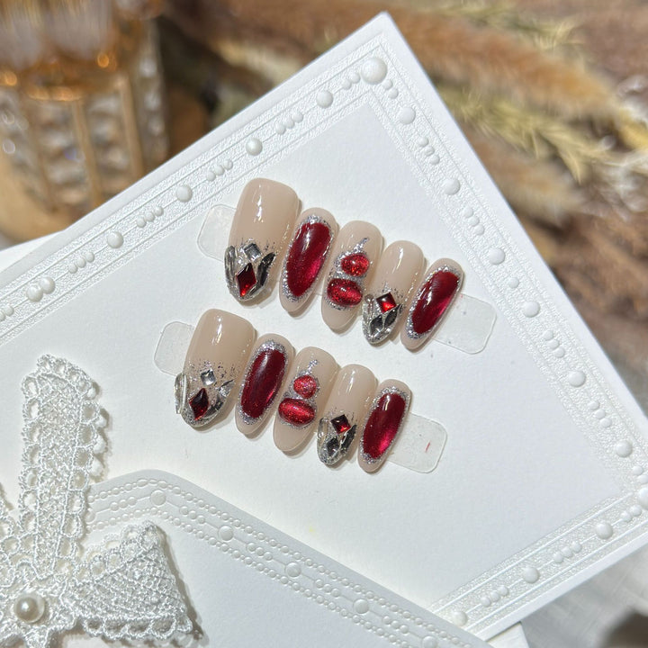 Premium Decorative Press-On Nail Set with Gemstone Accents Stornfield
