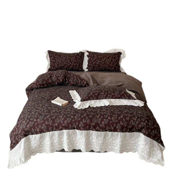 Quilted Floral-Print Lace-Edged Comforter & Sham Set