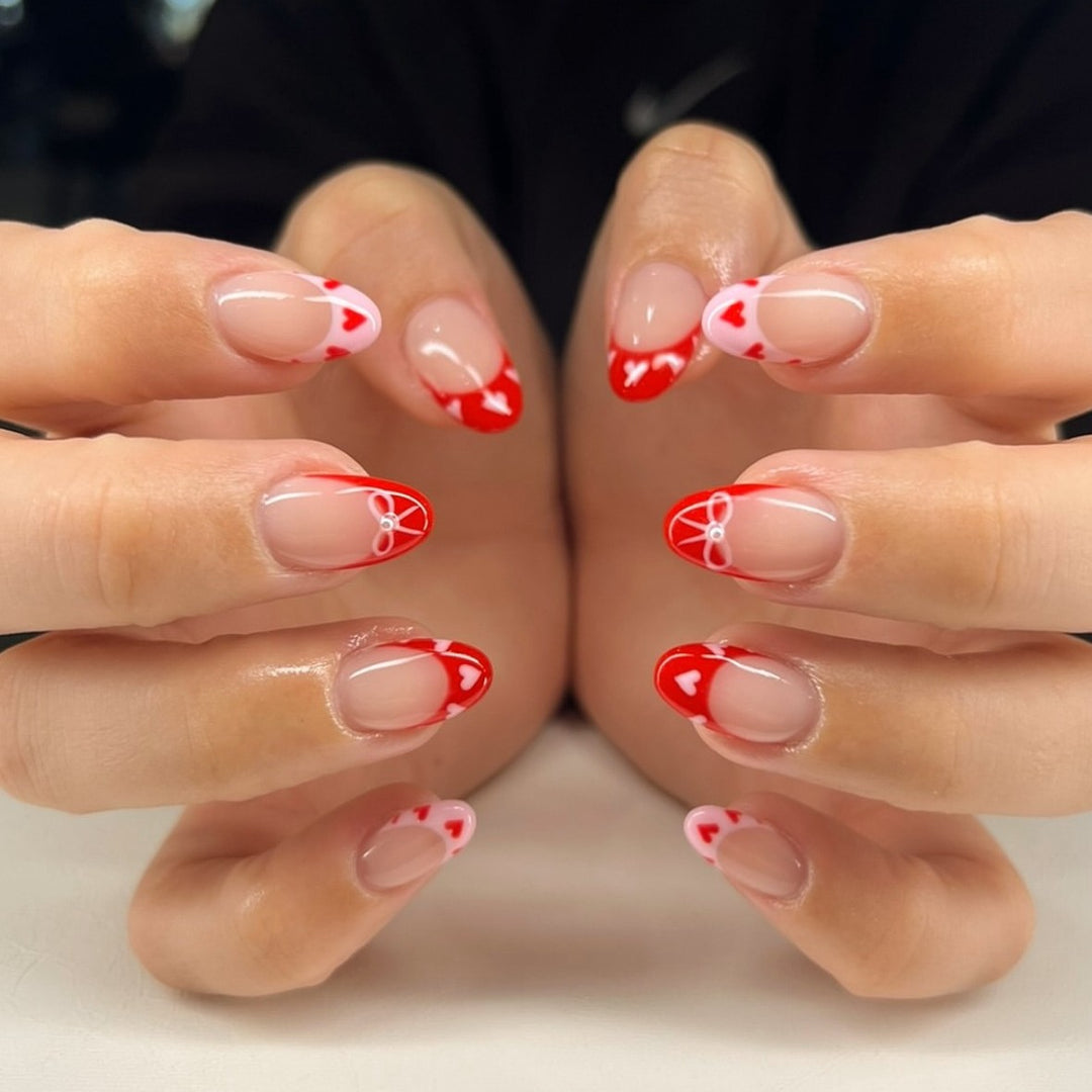 Heart-Themed French Tip Press-On Nails Stornfield