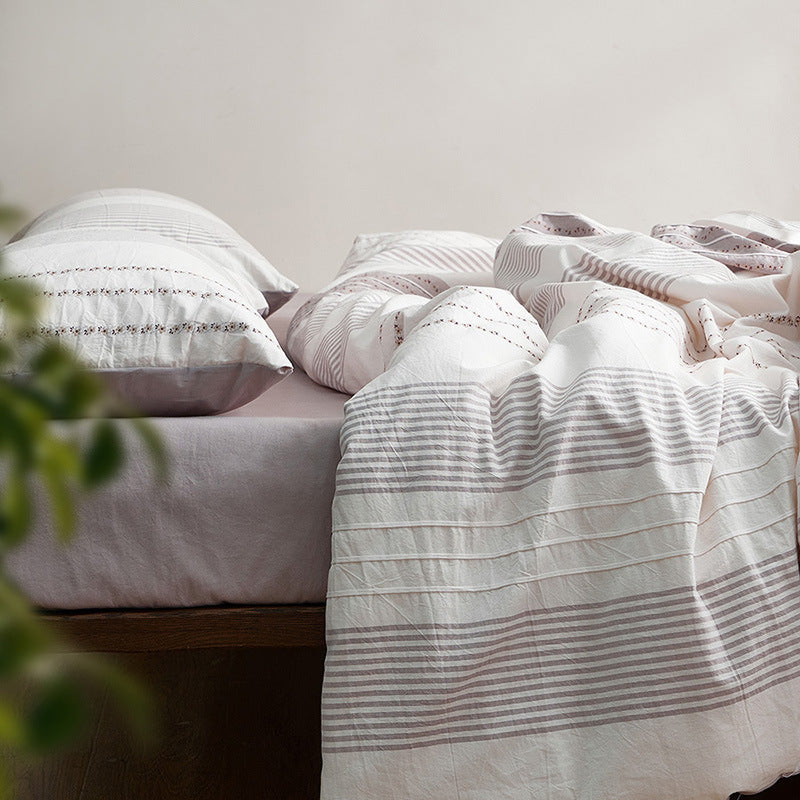 Cotton Sateen Floral-Striped Duvet Cover and Pillowcase Set