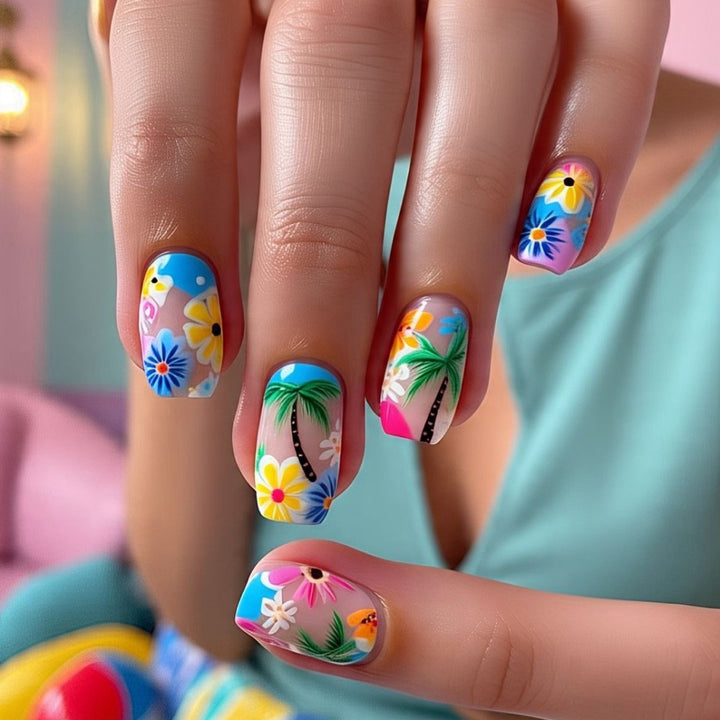 Artificial nails in tropical flower design Stornfield